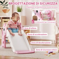 AIYAPLAY Scivolo bambini 3-in-1 a forma di giraffa con canestro e pallone, 106×51,5×52 cm, Rosa(m-6)