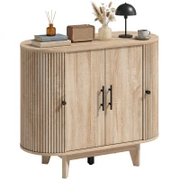 HOMCOM Aparador salón, mueble de almacenamiento ovalado con 4 puertas y estantes ajustables, 90 x 40 x 76 cm, roble(m-7)