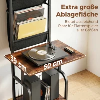 HOMCOM Industrielles CD-Regal, CD-Aufbewahrung, DVD-Ständer mit 3 Stofftaschen und Tischplatte, Rustikale Holzoptik in Braun(m-6)