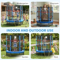 HOMCOM Tappeto Elastico per Bambini da 3 Anni con Rete di Protezione e Corde Bungee Ø140x160Acm, Blu(m-9)