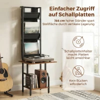 HOMCOM Industrielles CD-Regal, CD-Aufbewahrung, DVD-Ständer mit 3 Stofftaschen und Tischplatte, Rustikale Holzoptik in Braun(m-5)