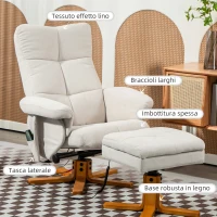 HOMCOM Poltrona massaggiante con poggiapiedi reclinabile a 145°, in poliestere, 80 x 86 x 99 cm, Avorio(m-4)