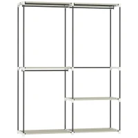 HOMCOM Armario de Ropa Armario Abierto con 4 Estantes de Tela 3 Barras para Colgar Marco de Metal 142x43x185 cm Crema(m-1)