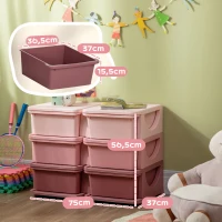 HOMCOM Torre de Almacenamiento Infantil con 6 Cajones Organizador de Juguetes con Bordes Redondeados y Asas 75x37x56,5 cm Rosa(m-3)