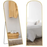 HOMCOM Espejo de Pie Cuerpo Entero de Aleación de Aluminio Espejo de Pared con 2 Formas de Uso Rectangular 60x1,5x165 cm Dorado(m-10)