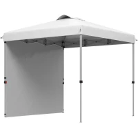 Outsunny Carpa Plegable de Jardín de 2,5x2,5 m con Altura Ajustable Anti-UV con 1 Pared Lateral y Bolsas de Arena Blanco(m-1)