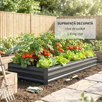 Outsunny Pat de grădină înălțat din metal pentru exterior, ideal pentru flori și legume, 241x90,5x30 cm, gri(m-7)