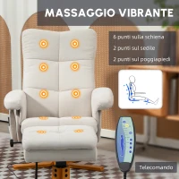 HOMCOM Poltrona massaggiante con poggiapiedi reclinabile a 145°, in poliestere, 80 x 86 x 99 cm, Avorio(m-5)