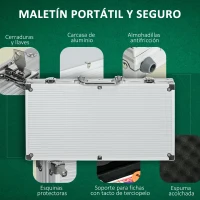 SPORTNOW Set de Póker con 300 Fichas 2 Barajas de Cartas Dados Tapete y Botón de Crupier Set de Casino Texas Hold'em con Maletín(m-6)