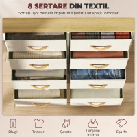HOMCOM Comodă 8 Sertare Pliabile cu 4 Buzunare și 2 Cârlige, din Lemn, Oțel și Material Textil, 86x30x94.5 cm(m-4)