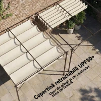Outsunny Pergolă Adosată 3x3 m cu Acoperiș Retractabil, Orificii de Drenaj, Pergolă de Grădină din Poliester și Oțel, pentru Terasă, Exterior, UV30+, Alb Crem(m-5)