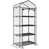 Outsunny Invernadero de Exterior con 4 Estantes, Invernadero Pequeño con Puerta Enrollable, Marco de Acero y Cubierta de Plástico, Anti-UV para Plantas, Macetas, Flores, 70x50x160 cm, Transparente
