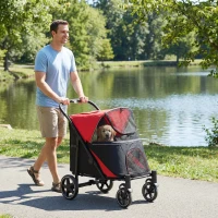 PawHut Passeggino per Cani Pieghevole con Ingressi a Cerniera e Finestre a Rete, 112x65x100 cm, Nero e Rosso(m-13)