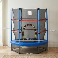 HOMCOM Tappeto Elastico per Bambini da 3 Anni con Rete di Protezione e Corde Bungee Ø140x160Acm, Blu(m-3)
