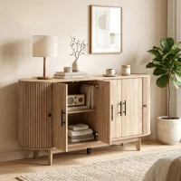 HOMCOM Aparador salón, mueble de almacenamiento ovalado con 4 puertas y 2 estantes regulables, 147x40x76cm, roble(m-2)