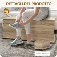 HOMCOM Cassapanca, Panca da Stoccaggio con Coperchio Ribaltabile e Cerniere di Sicurezza, 100 x 40 x 40 cm, Naturale(m-6)