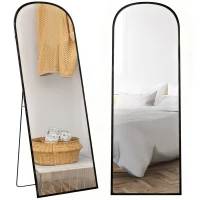 HOMCOM Espejo de Pie Cuerpo Entero de Aleación de Aluminio Espejo de Pared con 2 Formas de Uso Rectangular 60x1,5x165 cm Negro(m-10)