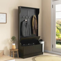 HOMCOM Móvel Cabide de Entrada com Banco Armário de Entrada com Cabide 5 Ganchos e Espaço de Armazenamento 96x34x179,7 cm Preto(m-7)