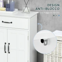 kleankin Mobile Salle de Bain, Armadio Salle de Bain in Piedi con Doppia Porta, Cassetto e Ripiano Regolabile, 60x30x75cm, Bianco(m-6)