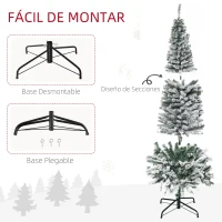 HOMCOM Árbol de Navidad Estrecho 225 cm Árbol Navideño Nevado con 738 Ramas y Soporte de Metal para Salón Verde y Blanco(m-5)