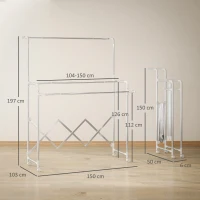 HOMCOM Tendedero Plegable de 3 Niveles Tendedero de Acero Inoxidable con 3 Barras Ajustables y Extensibles 4 Ruedas Plata(m-3)