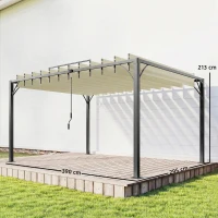 Outsunny Pérgola de Jardín 3x4 m con Protección UPF30+ Gazebo con Techo Ajustable Estructura de Aluminio para Exterior Crema(m-3)
