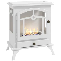 HOMCOM Estufa de Bioetanol de Pie con Tanque de 0,9 L Apagallamas de Acero Inoxidable Tiempo de Combustión 3H 45x28x54cm Blanco(m-10)