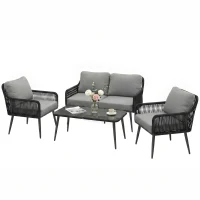Outsunny Rattan Garden Furniture Set, 4 Piece Outdoor Patio Furniture with Tempered Glass Table and Chairs, Indoor Balcony Conservatory Set(m-11)