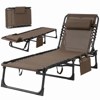 Outsunny Tumbona Plegable con Respaldo Ajustable Reposacabezas Acolchado y Estructura de Acero para Exterior 189x58x30 cm Marrón(m-11)
