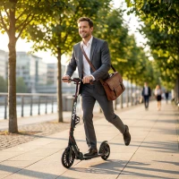 SPORTNOW Trotinetă urbană din aluminiu, reglabilă și pliabilă, cu roți PU de 20 cm, rulmenți ABEC-7, sistem dublu de frânare(m-4)