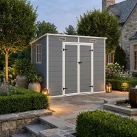 Outsunny Casetta da Giardino in Resina con Pavimento, 2 Porte con Blocco, Finestra, 2.4 x 1.3 m, Grigio(m-14)