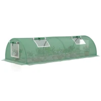 Outsunny Invernadero Pequeño para Cultivo de Plantas con 4 Ventanas Marco de Acero y Cubierta de PE Anti-UV 200x80x45 cm Verde(m-10)