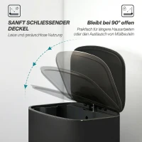 HOMCOM Poubelle cuisine 50L, poubelle à pédale, seau intérieur amovible, couvercle à fermeture douce, 45,1x36,5x62,6cm, noir(m-5)