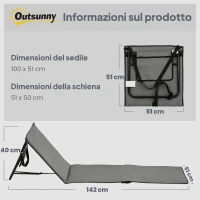 Outsunny Set 2 Sdraio da Spiaggia Pieghevoli e Regolabili con Tasca, in Acciaio e Poliestere, 142x51x40 cm, Grigio(m-3)