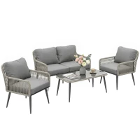 Outsunny Rattan Garden Furniture Set, 4 Piece Outdoor Patio Furniture with Tempered Glass Table and Chairs, Indoor Balcony Conservatory Set(m-10)