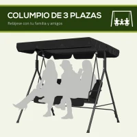 Outsunny Balancín de Jardín Exterior Columpio de 3 Plazas con Toldo Ajustable y Marco de Acero para Terraza 172x110x153 cm Negro(m-6)