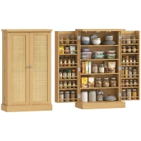 HOMCOM Armadio Cucina in Rattan 104 cm con Ripiani a 5 Livelli, 12 Scomparti per Spezie e Ripiani Regolabili, Legno Naturale(m-7)