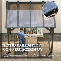 Outsunny Carpa Barbacoa 2,5x1,5 m con Techo de Policarbonato Diseño Adosado Estructura de Metal y Aluminio para Exterior Gris(m-5)