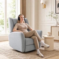 HOMCOM Fauteuil à bascule avec fonction pivotante, tissu anti-rayures et assise large et profonde pour salon, gris clair(m-5)