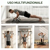 HOMCOM Barra per Trazioni Multifunzionale da Parete con Impugnature Antiscivolo, Portata 110 kg, Grigio e Nero(m-4)