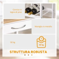 HOMCOM Carrello Da Servizio Carrello Da Cucina A Ruote 2 Ripiani + Piano Estraibile + Cassetto Legno Di Pino Bianco Quercia Chiara(m-6)