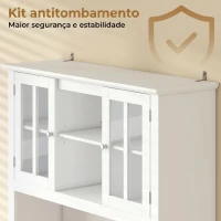 HOMCOM Alacena de Cozinha com Iluminação LED Controlada por APP Tampo para Micro-ondas Suporte para Garrafas Portas de Vidro Branco(m-9)