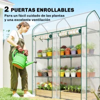 Outsunny Invernadero Pequeño de 3 Niveles 2 Puertas Enrollables Marco de Acero Cubierta de Plástico 143x46x165 cm Transparente(m-5)