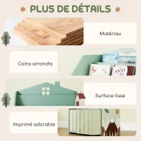 AIYAPLAY Scaffale Portagiochi Bambini in Legno FSC, 2 Contenitori Rimovibili in Tessuto e Ripiani, per Cameretta, Verde(m-7)