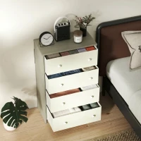 HOMCOM Comodă cu 4 Sertare Pliabile și Mânere Duble, din Lemn, Oțel și Material Textil, 58x30x91 cm, Alb și Gri(m-7)