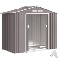 Outsunny Casetta da Giardino Porta Utensili in Lamiera con Porte Scorrevoli, 213x130x185 cm, Grigio