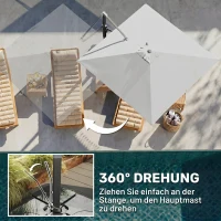 Outsunny Alu Ampelschirm 3 x 3 m 360° drehbar Sonnenschirm mit Kurbel Ständer Windschutz Hellgrau(m-5)
