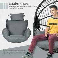 Outsunny Silla Colgante Huevo con Soporte con Cesta Plegable Cojín y Reposacabezas para Interior y Exterior Carga 120 kg Gris(m-6)