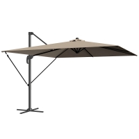 Outsunny Parasol Excéntrico 2,9x2,9 m de Aluminio con Manivela Inclinación Ajustable Giratorio 360° Base Cruzada y Funda Caqui
