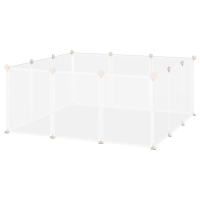 PawHut Valla para Mascotas, Jaula Modular, Recinto Interior de Plástico Transparente con 12 Paneles, 24 Conectores, para Cobayas, 105x105x45 cm, Blanco